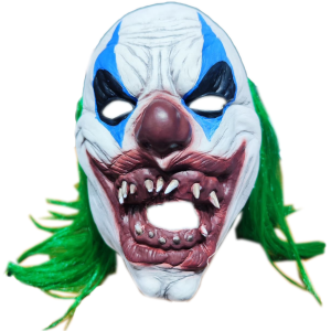 MASCARA  PAYASO TERROR PELO VERDE Y LARGO, LATEX